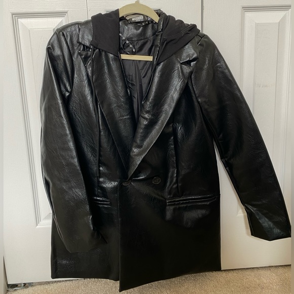Missguided Jackets & Blazers - Faux Leather Blazer with Hood